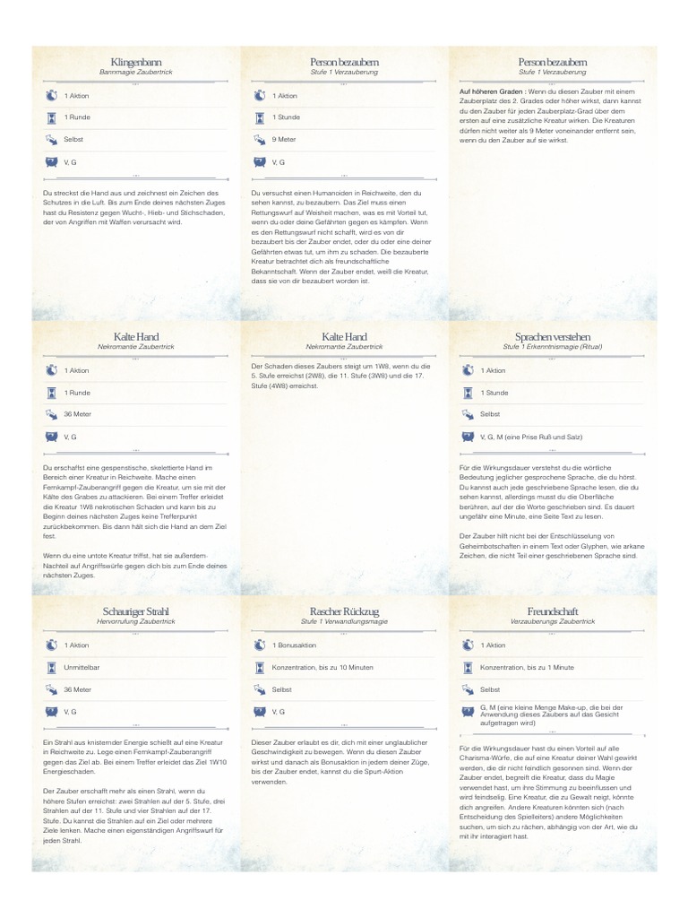 D&D Zauberkarten Hexenmeister All A4 de PDF