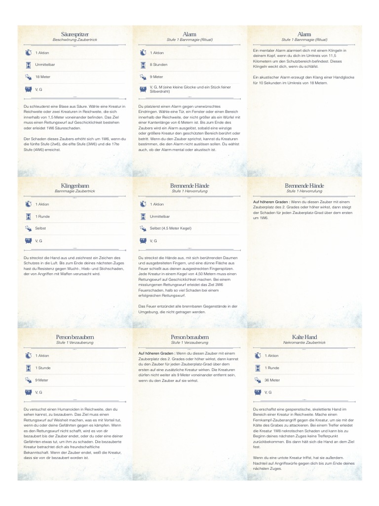 D&D Zauberkarten Magier All A4 de PDF