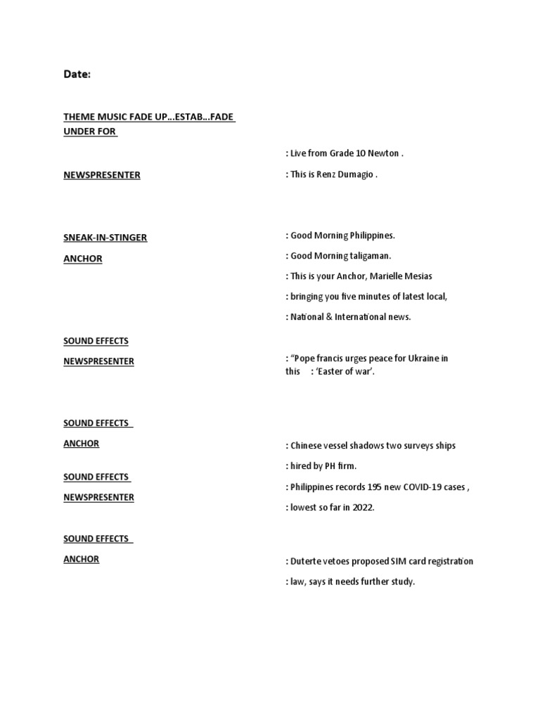 Broadcasting Scirpt Pdf