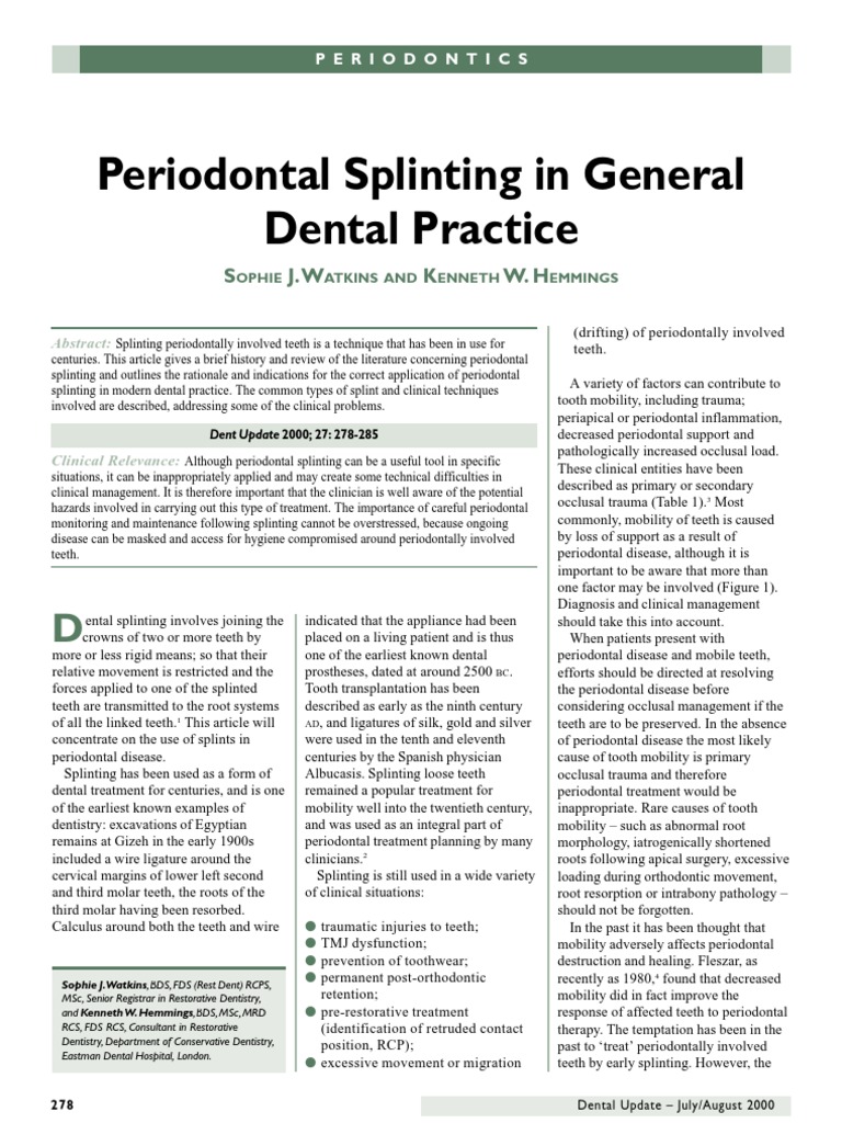 Dental Update Periodontal Splinting in General Dental Practice