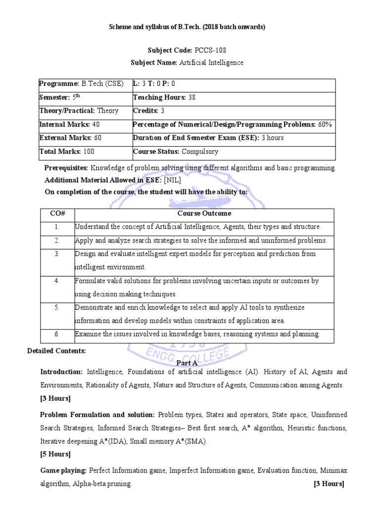 Scheme and Syllabus of B.Tech. (2018 Batch Onwards) | PDF | Relational ...