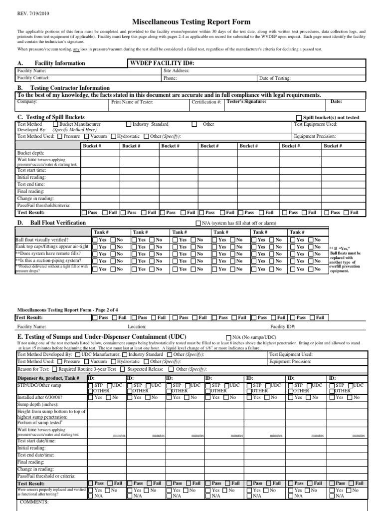 WVDEP Official Misc Testing Report Form | PDF | Pressure