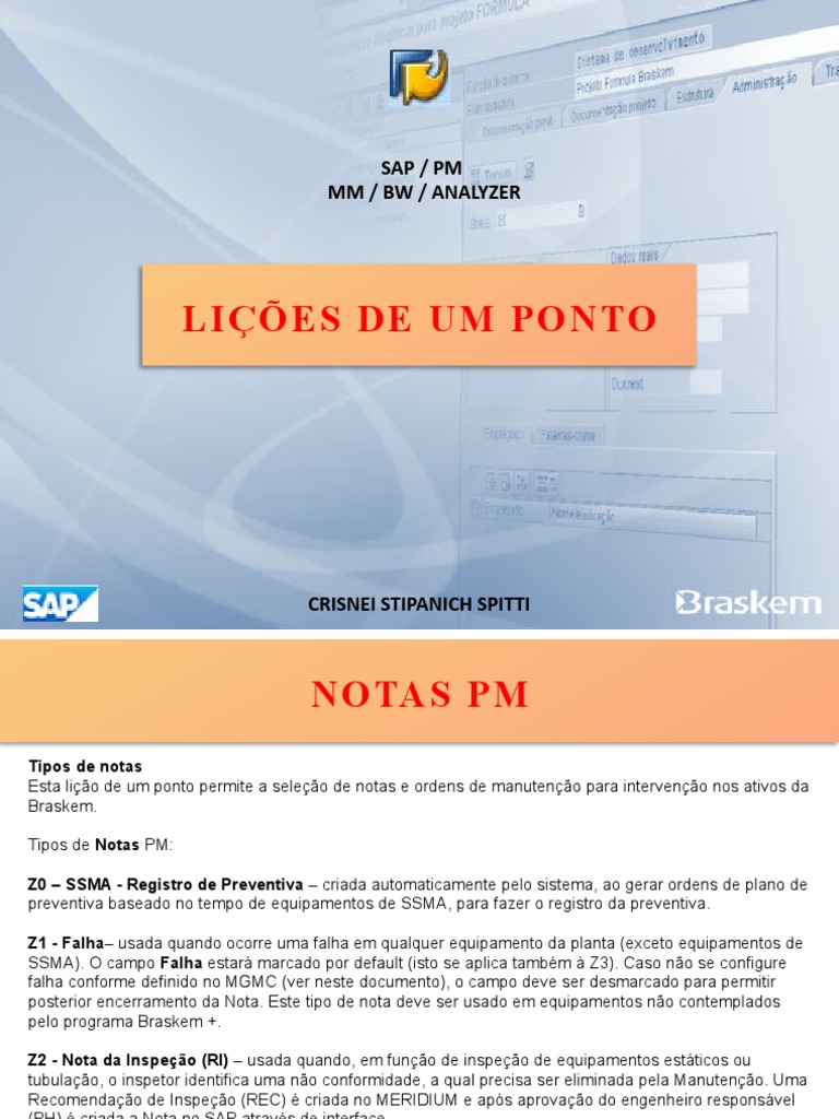 Tipos de Notas PM no SAP Braskem | PDF
