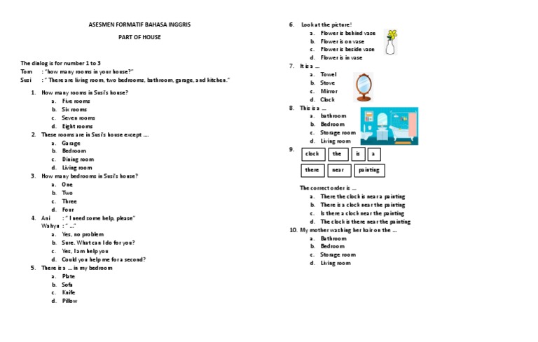 Asesmen Formatif Bahasa Inggris Kelas 4 Bab Part Of House Pdf