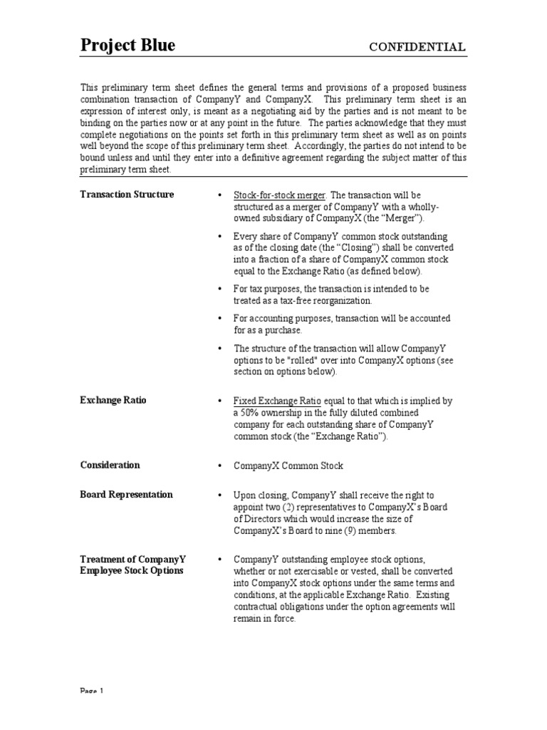 Term Sheet PDF Mergers And Acquisitions Stocks