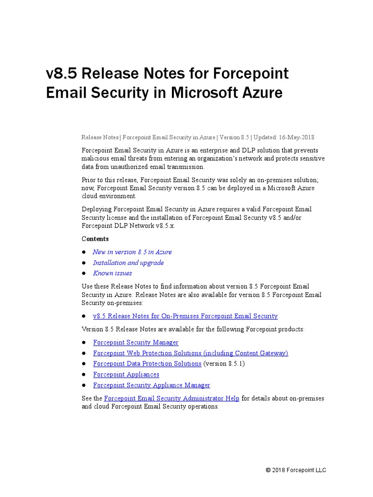 Forcepoint Email Security in Azure Release Notes v8.5 | PDF | Cloud ...