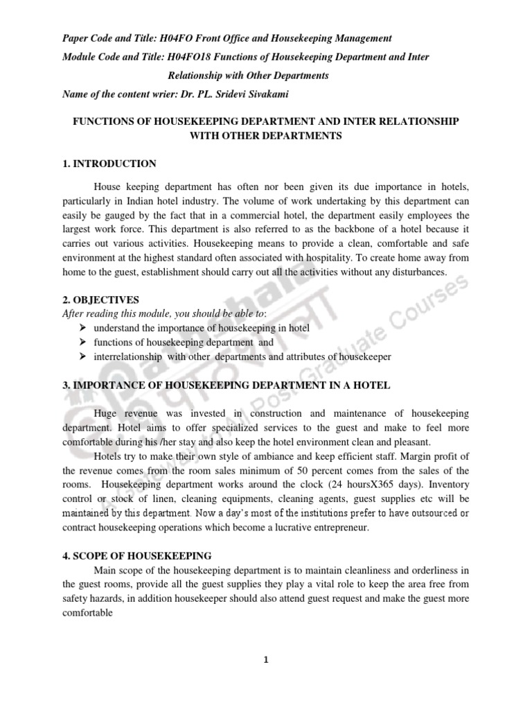 functions-of-housekeeping-department-and-inter-relationship-with-other