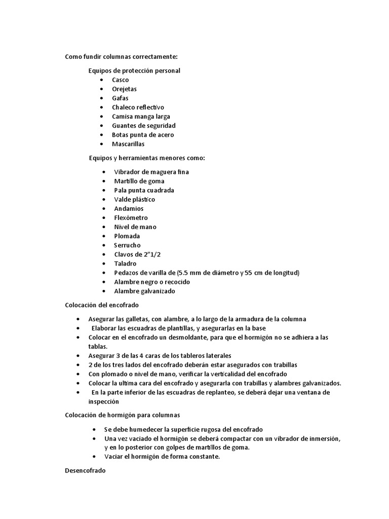 Guía para fundir columnas de hormigón | PDF | Hormigón | Materiales de ...