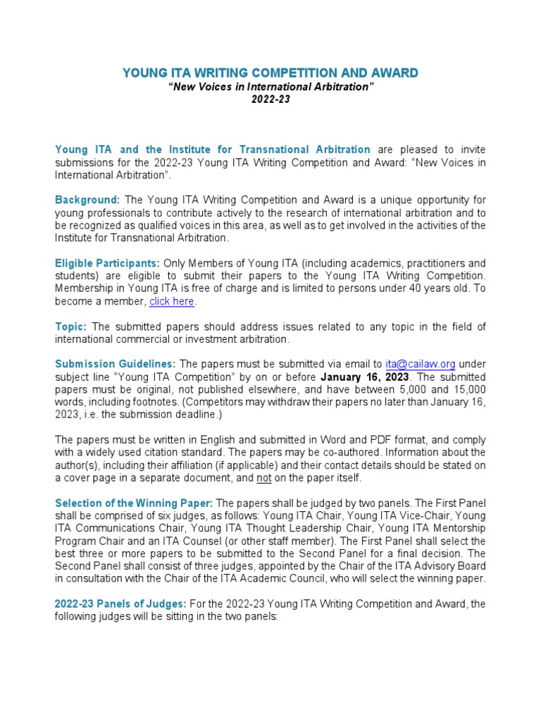 Young ITA Writing Competition 2022-23 | PDF | Social Science