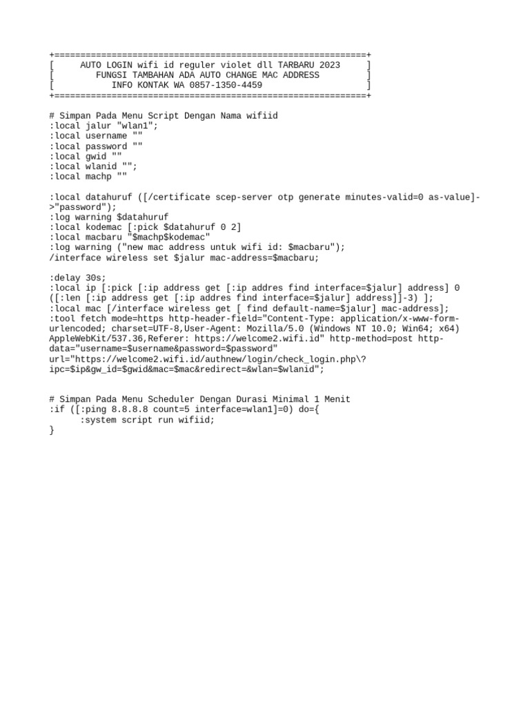 Auto Login Script for Wifi ID 2023 | PDF
