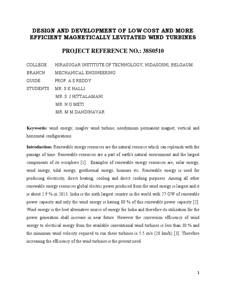 Project reference no 38s0510 pdf wind turbine wind power