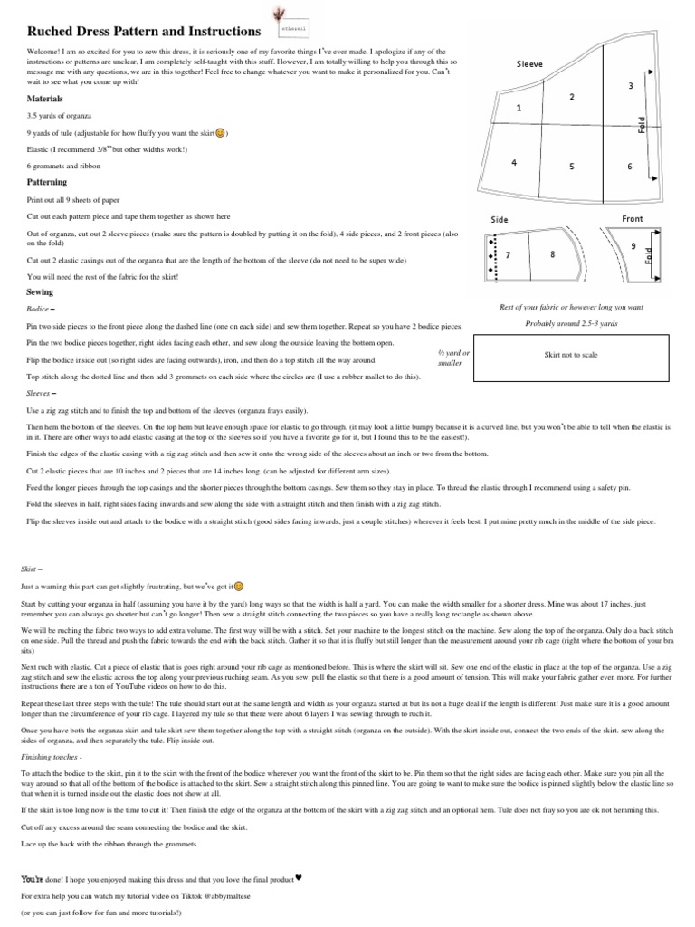 Ruched Dress Pattern and Instructions PDF Sewing Length