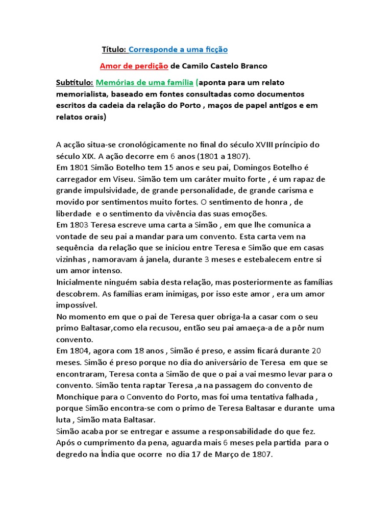 Amor e Sacrifício em "Amor de Perdição" | PDF | Amor