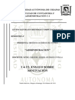 U4-T2. Ensayo Sobre Motivación: Universidad Autónoma de Chiapas Facultad de Contaduria Y Administración C-I