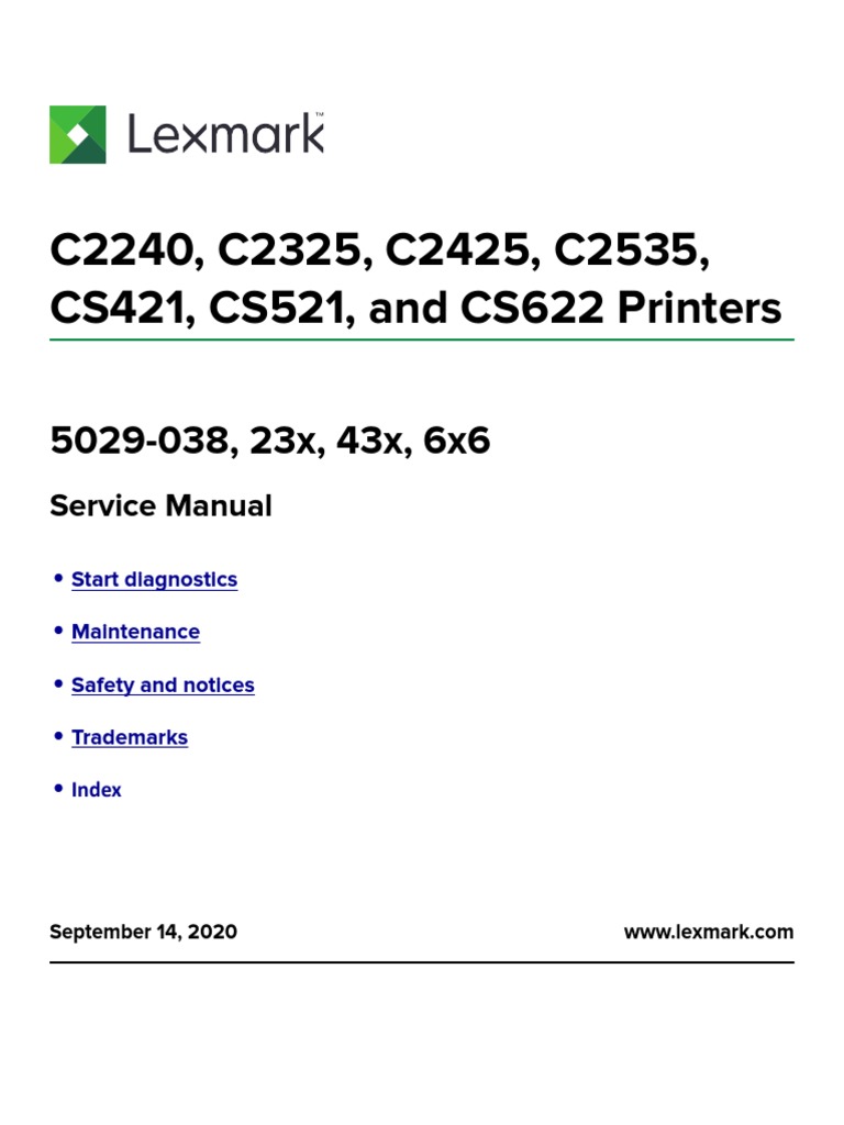 Lexmark C2240 C2325 C2425 C2535 CS421 CS521 & CS622 Service Manual