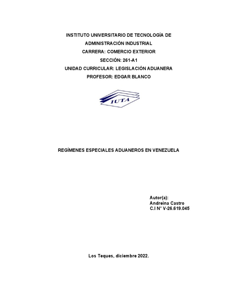 Regímenes Aduaneros Especiales en Venezuela | PDF | aduana | El ...