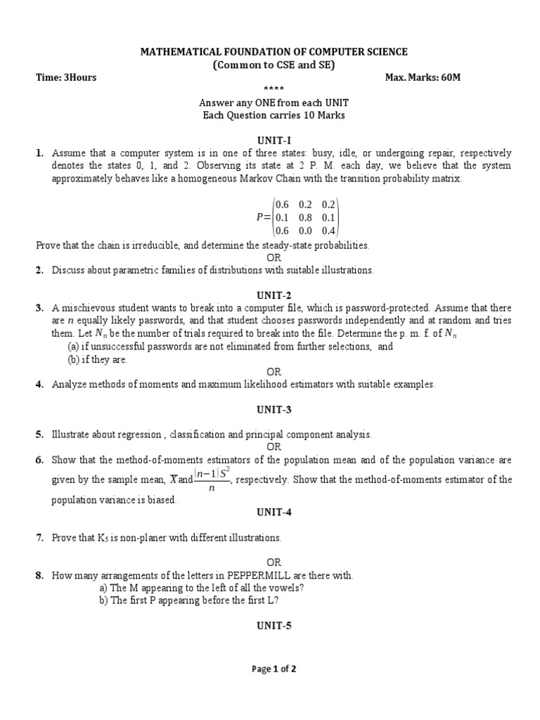 Mathematical Foundations in Computer Science | PDF | Variance | Markov ...