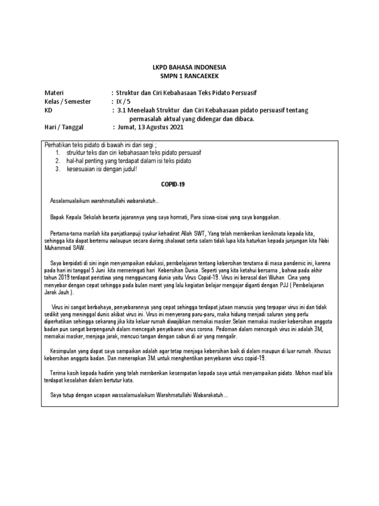 Struktur Dan Ciri Kebahasaan Teks Pidato PDF