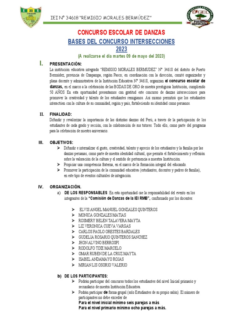 Bases Concurso Escolar de Danzas 2023 | PDF | Ritmo | Bailes