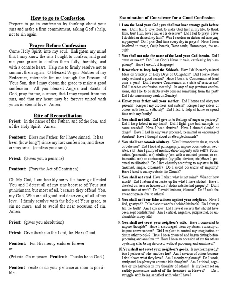 Catholic Confession Preparation Guide | PDF | Self-Improvement