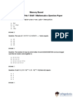 Memory Based JEE Main 2023 Feb 1 Shift 1 Mathematics Question Paper