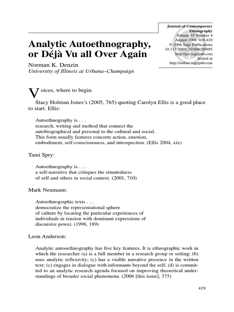 Analytic Autoethnography, or Déjà Vu All Over Again Norman K. Denzin