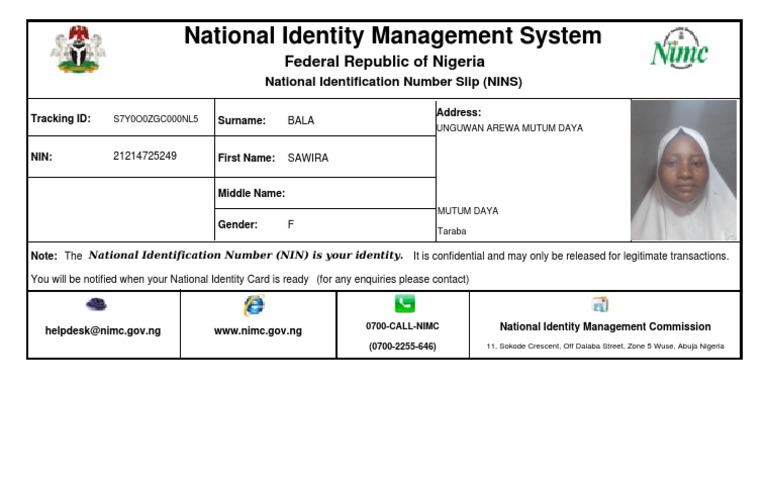 National Identification Number Slip Sample | PDF