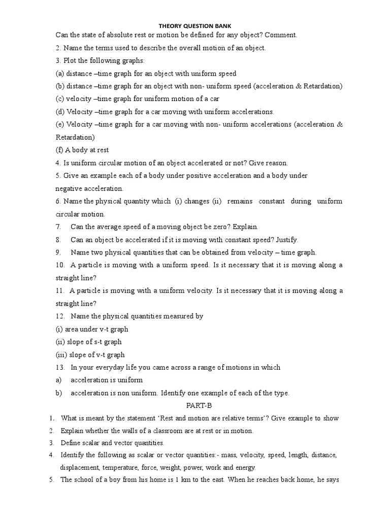 Theory Question Motion Pdf Velocity Acceleration