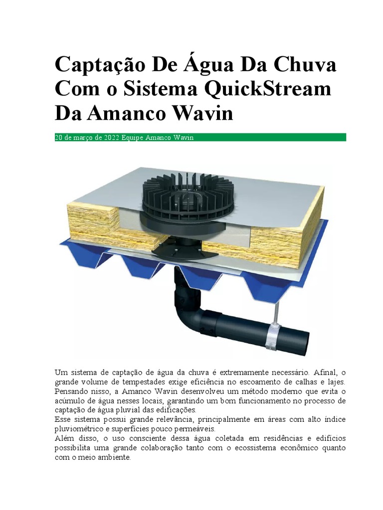 Captação de Água Da Chuva Com o Sistema QuickStream Da Amanco Wavin ...