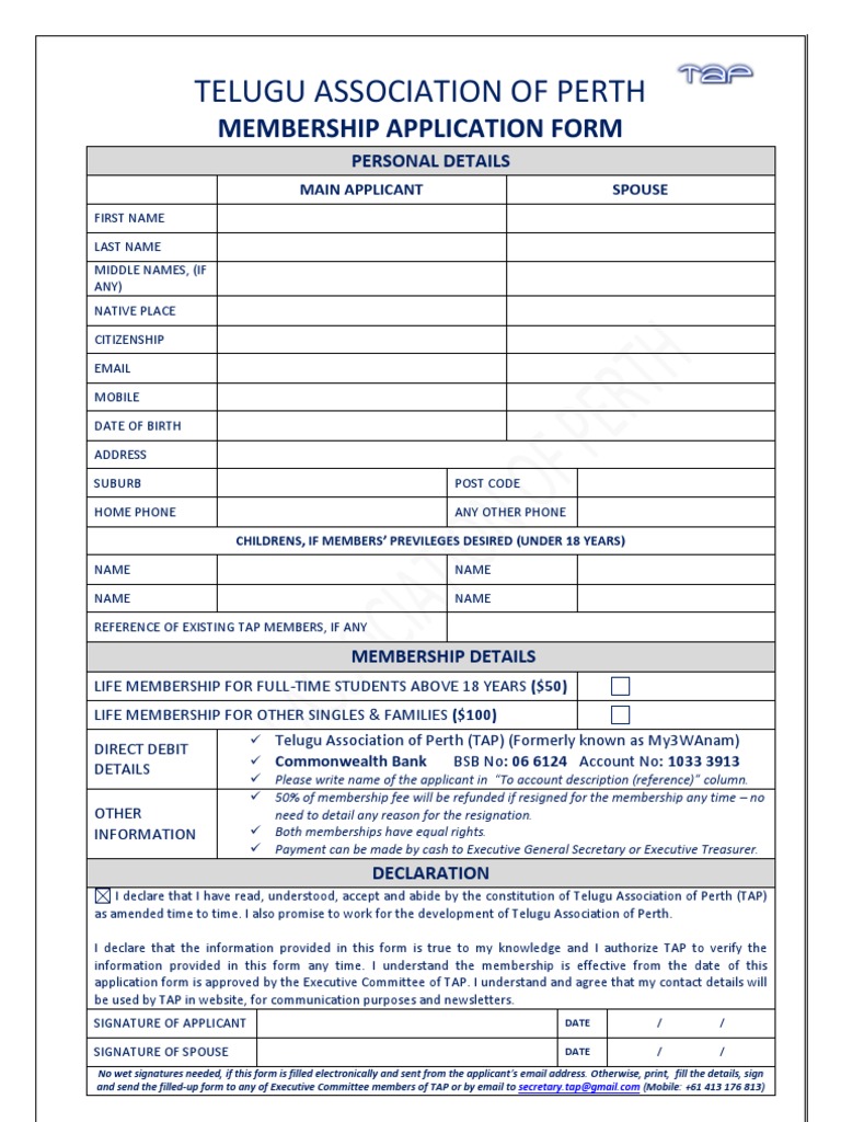 TAP Membership Application Form | PDF | Law