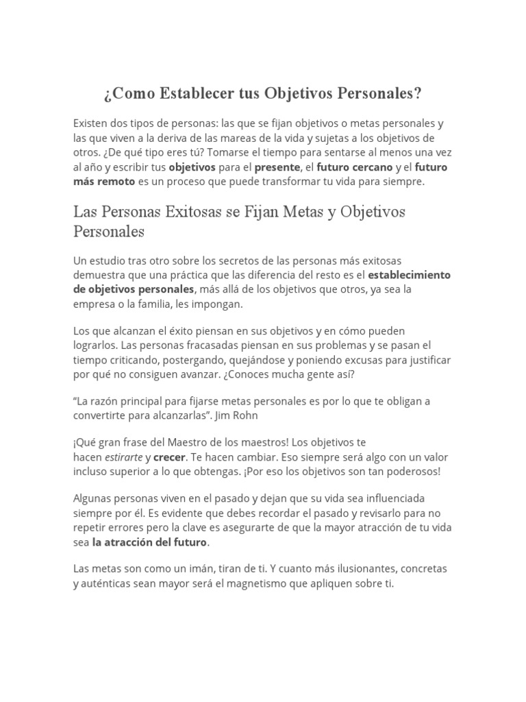 Establecimiento de Metas Personales | PDF | Pensamiento | Desarrollo ...