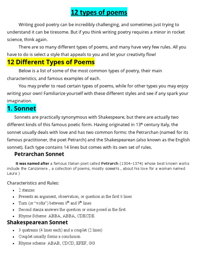 Types Of Poems