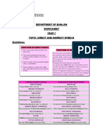 Yr 7 - WS - Direct and Indirect Speech