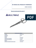 Especificación Técnica Del Producto Terminado: Tijera de Metal Punta Fina Med: 7
