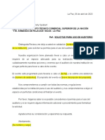 Rectora Del Instituto Técnico Comercial Superior de La Nación Tte. Armando de Palacios Incos - La Paz Ref.: Solicitud para Uso de Auditorio