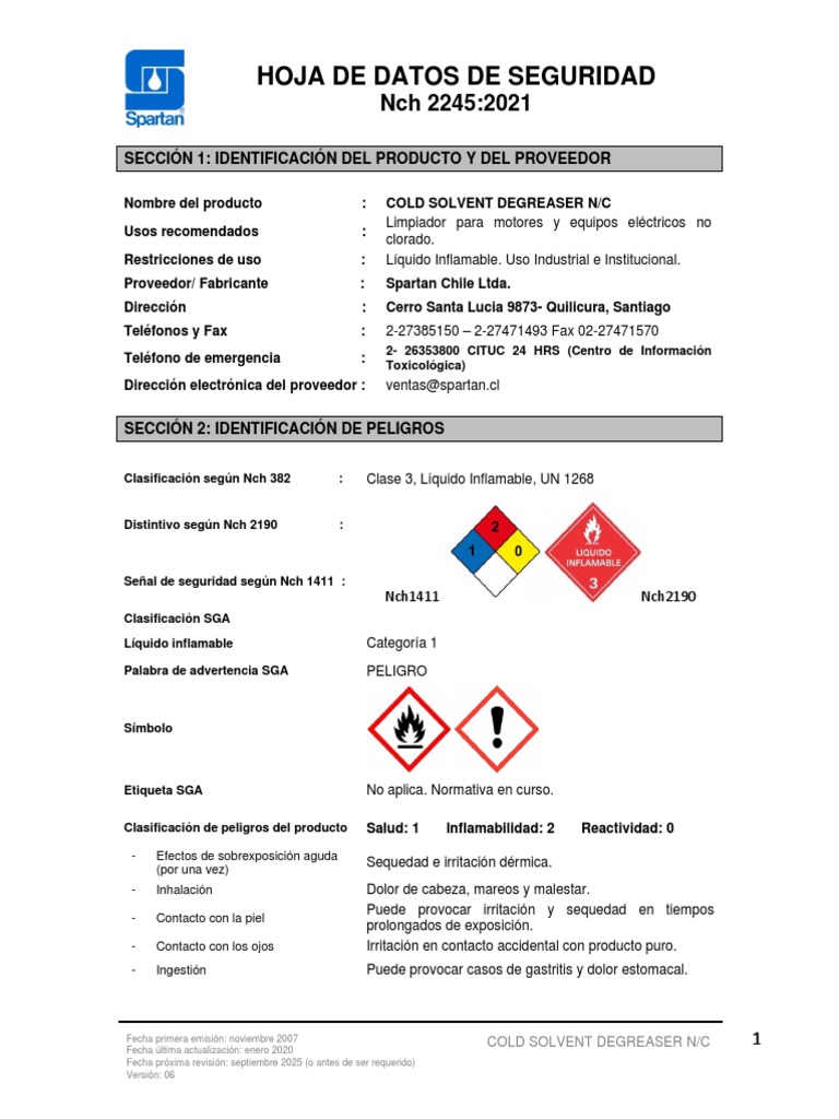 HDS Cold Solvent Degreaser NC PDF Agua Solvente