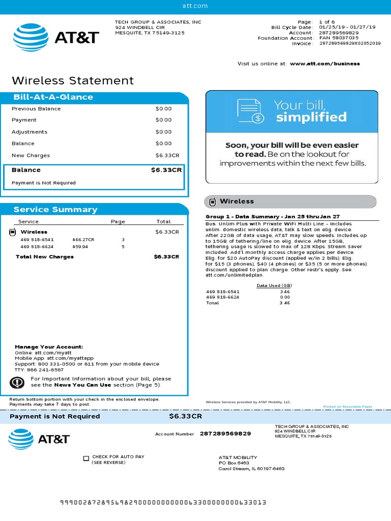 At t bill pdf fee at t