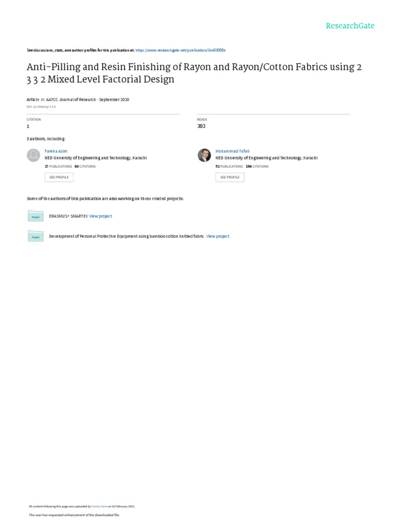 Optimization of AntiPilling and Resin Finishing of Rayon and Rayon