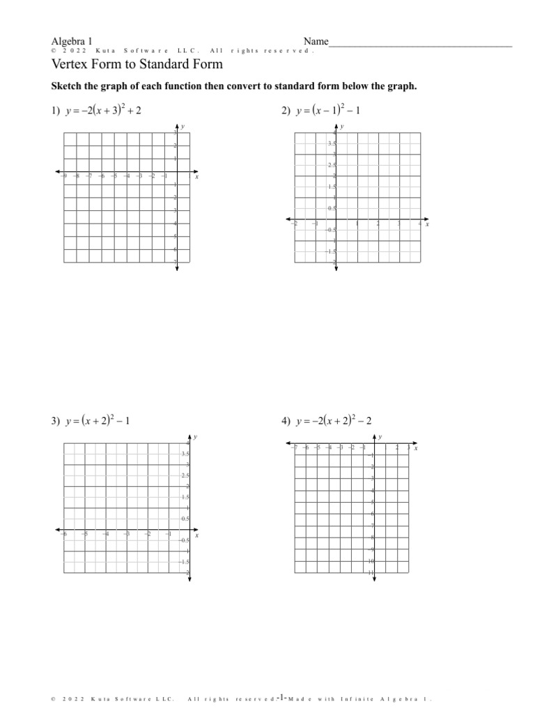 Vertex Form To Standard Form 1 PDF Mathematical Relations Graph