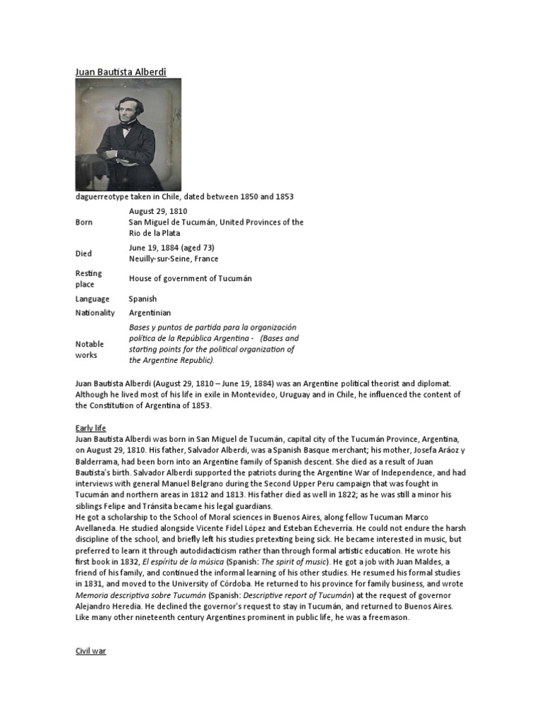 Juan Bautista Alberdi Biography PDF Argentina South America
