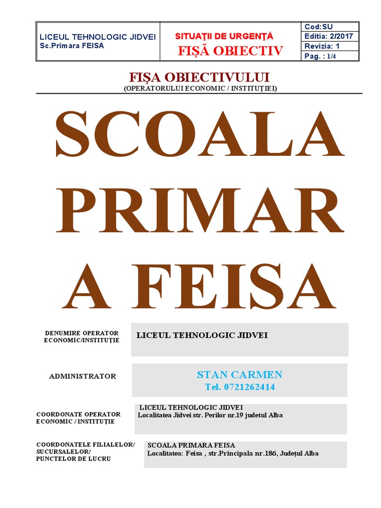 Fisa Obiectiv Sc. FEISA | PDF