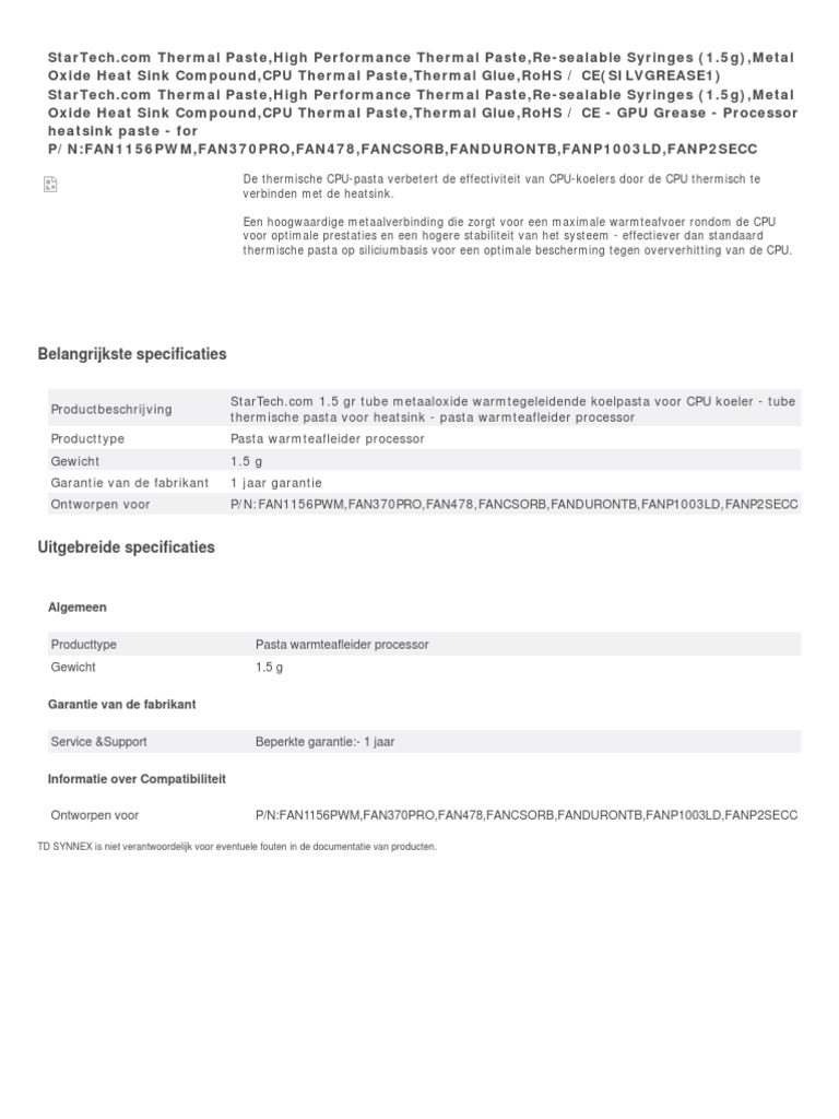 Belangrijkste Specificaties: Algemeen | PDF