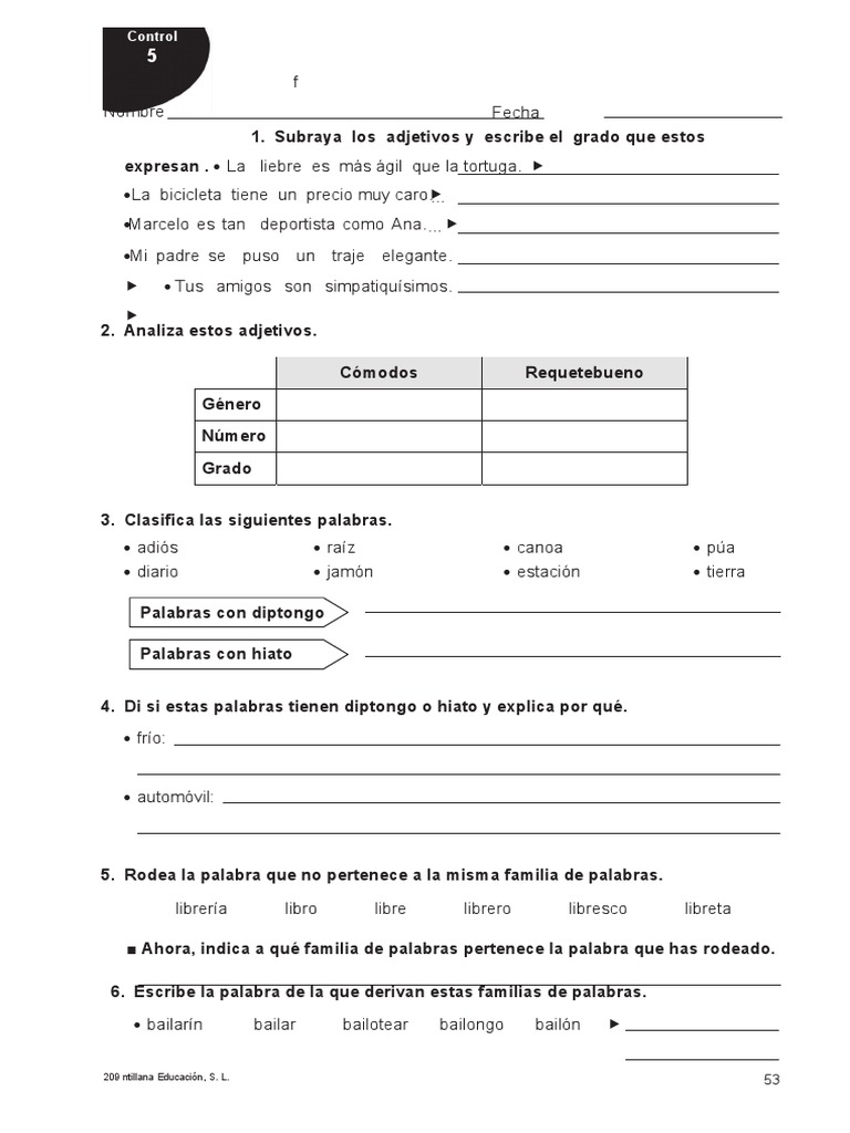Control 5 Lengua 5 Primaria | PDF | Vocal | Sílaba