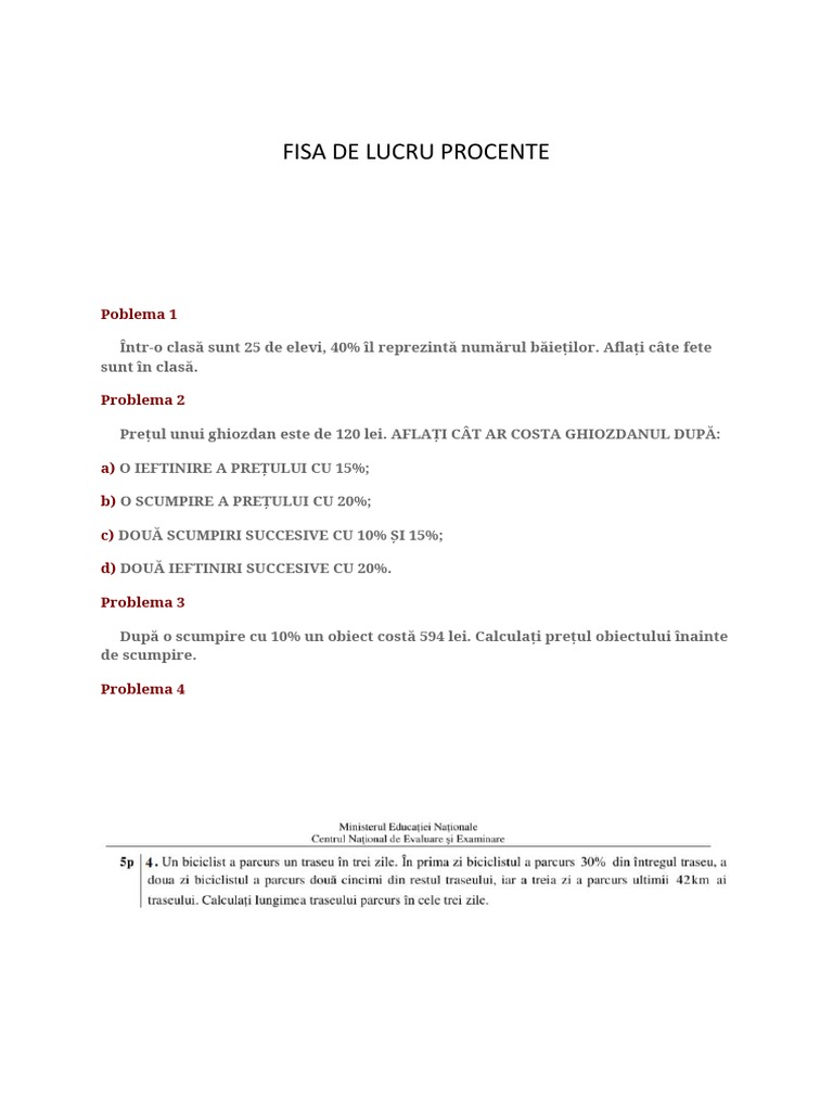 Recapitulare Procente | PDF