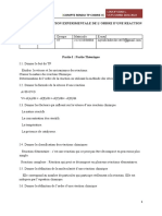 Compte Rendu TP Chimie Ii TP N°3: Determination Experimentale de L'Ordre D'Une Reaction