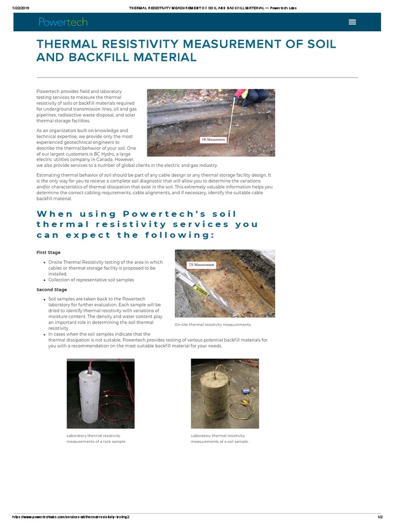 THERMAL RESISTIVITY MEASUREMENT OF SOIL AND BACKFILL MATERIAL