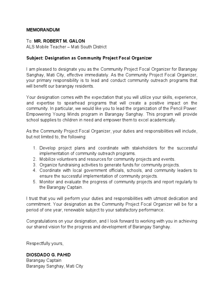 Designation as Community Project Organizer | PDF | Career & Growth