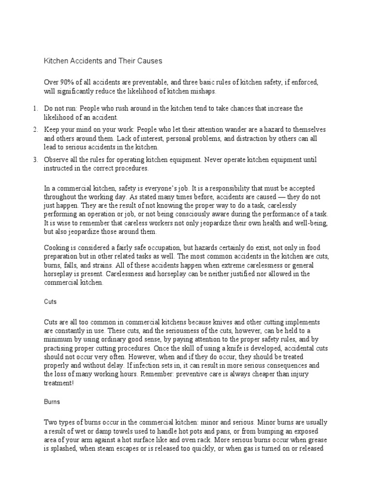 Preventing Kitchen Accidents Through Safe Practices And Procedures