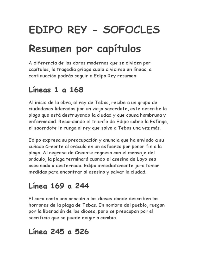 Resumen de Edipo Rey por capítulos | PDF | Edipo | Mitología tebana