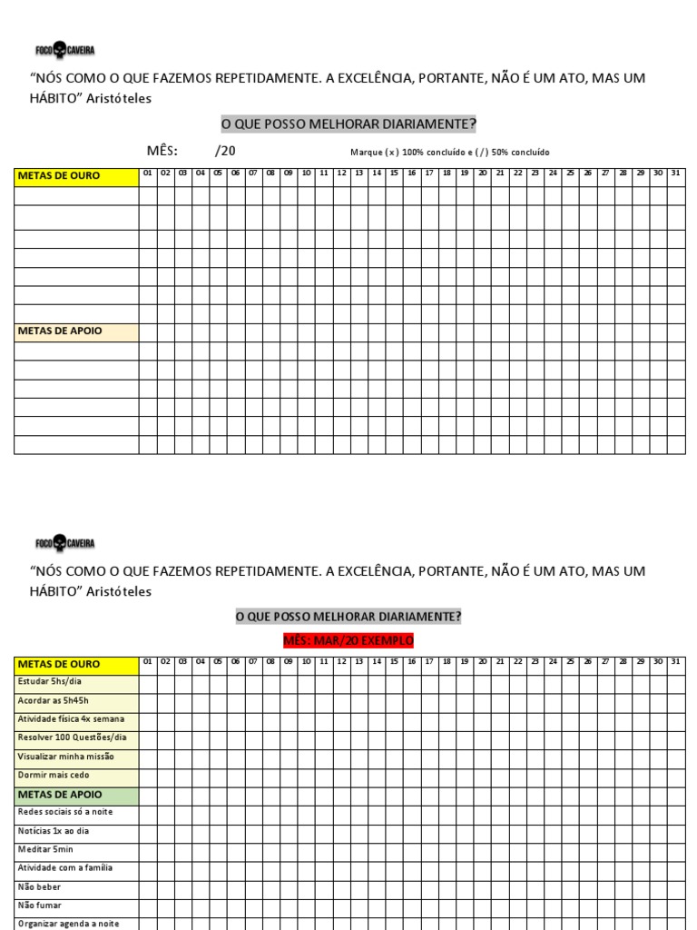 Calendário de Metas Diárias | PDF | Autoajuda